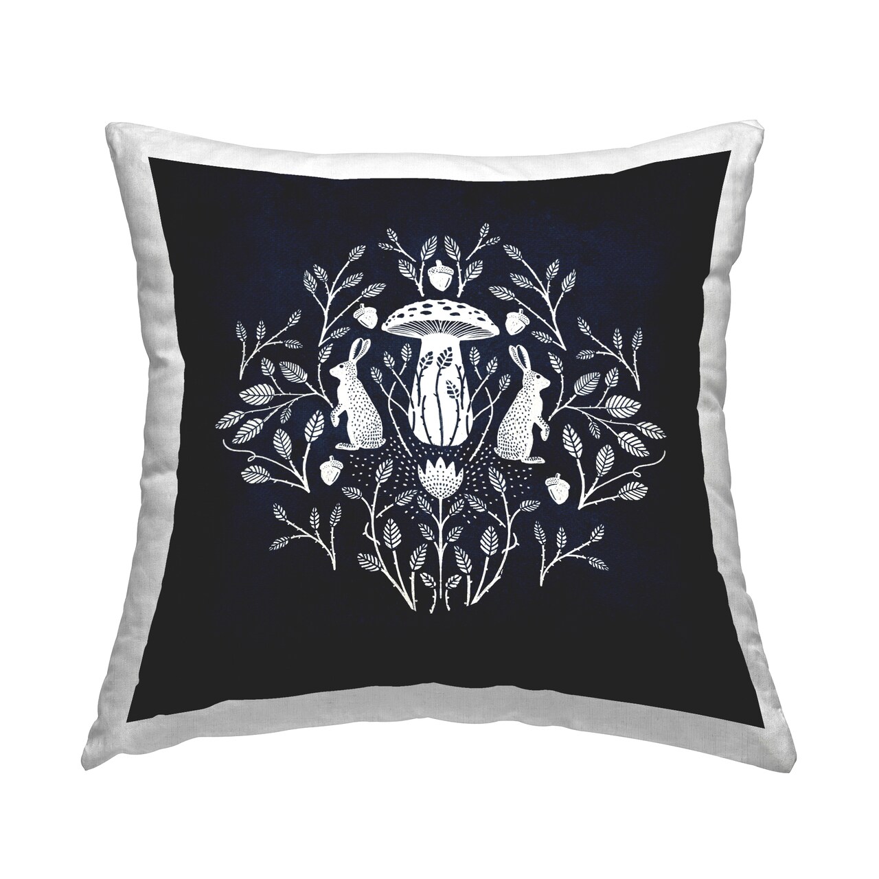 Botanical Rabbits & Mushroom Decorative Printed Throw Pillow Design by Katie O'Shea, 18 x 7 x 18